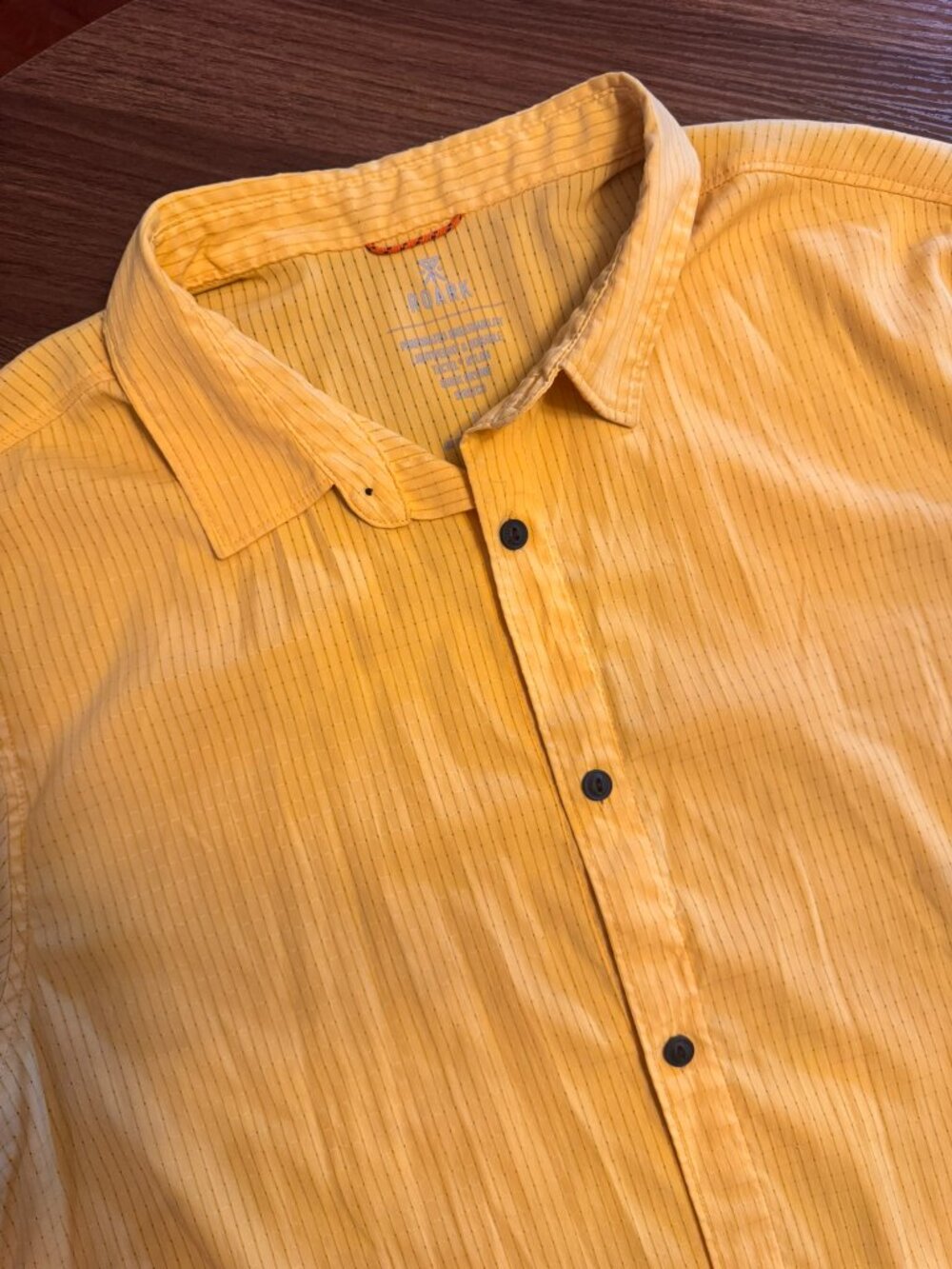 Roark Men’s Short Sleeve Button Down Shirt Gold Mustard Yellow Textured - Large - Picture 9 of 12